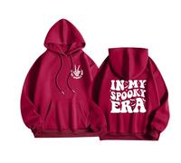 Generisch Vestes Femme Halloween Day Femmes Manches Longues Lettres Graphiques Imprimé Cordon de Serrage Pull à Capuche Pull Sweatshirts Top Blouse Blanc Moelleux, rouge, M
