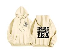 Generisch Vestes Femme Halloween Day Femmes Manches Longues Lettres Graphiques Imprimé Cordon de Serrage Pull à Capuche Pull Sweatshirts Top Blouse Blanc Moelleux, beige, S