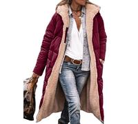 Generisch Vestes matelassées pour femme, vestes longues avec doublure en polaire sherpa, parka oversize tendance avec manteau long, rouge, 3XL