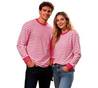 Generisch Vêtements 2026 T-shirt rayé décontracté à manches longues avec imprimé, t-shirt à col rond confortable, doux et respirant, idéal pour un usage quotidien, Rouge pastèque, M