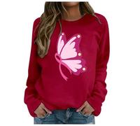 Generisch Vêtements Adolescentes Filles Été Mode Femme Sweat-Shirt Décontracté Sans Capuche Éducation au Cancer Du Sein Design Imprimé Élégant Pour Le Quotidien Sweats à Capuche Noir, rouge, L