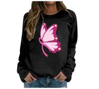 Generisch Vêtements Adolescentes Filles Été Mode Femme Sweat-Shirt Décontracté Sans Capuche Éducation au Cancer Du Sein Design Imprimé Élégant Pour Le Quotidien Sweats à Capuche Noir, Noir , L