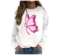 Generisch Vêtements Adolescentes Filles Été Mode Femme Sweat-Shirt Décontracté Sans Capuche Éducation au Cancer Du Sein Design Imprimé Élégant Pour Le Quotidien Sweats à Capuche Noir, Blanc., L