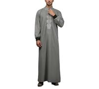 Generisch Vêtements arabes pour homme - Caftan musulman - Robe ras du cou - Col montant - Thobe - Prière arabe - Tenue musulmane islamique - Moyen-Orient - Vêtements de prière pour homme, R gris., L