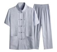 Generisch Vêtements chinois Hommes Pyjama Couleur Unie Tangzhuang 2 pièces Veste Manches Longues Pantalon Traditionnel Tang Costume Ancient Costume Arts Martiaux Uniforme Tai Chi Survêtement, S1 gris