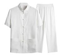 Generisch Vêtements chinois Hommes Pyjama Couleur Unie Tangzhuang 2 pièces Veste Manches Longues Pantalon Traditionnel Tang Costume Ancient Costume Arts Martiaux Uniforme Tai Chi Survêtement, S1 blanc