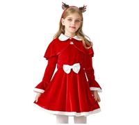 Generisch Vêtements de Noël pour enfant - Costume de Noël pour fille - Jupe rouge - Écharpe - Robe cape (rouge, 130)