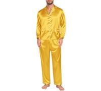 Generisch Vêtements de tous les jours pour homme, famille, t-shirts à manches longues, pantalon, chemise, pantalon, ensembles pulls pour hommes cool, jaune, L