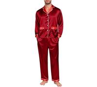 Generisch Vêtements de tous les jours pour homme - T-shirt à manches longues - Pantalon, chemise et pantalon - Ensemble pyjama pour Halloween, Bordeaux, S