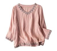 Generisch Vêtements enceintes à manches sept quarts, chemise décontractée légère en coton et lin pour femme, coupe ample, haut de style rétro pour femme, haut élégant sans manches, Rose, 4XL