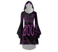 Generisch Vêtements médiévaux femmes Halloween imprimé à capuche robe cosplay manches longues robe longue cendrier pipe médiéval, Noir , L