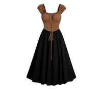 Generisch Vêtements médiévaux pour femme - Robe corset serrée pour femme - Robe cottage avec poches - Robe d'été mi-longue - Chemise médiévale blanche, or, XL