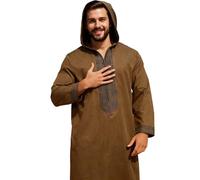 Generisch Vêtements musulmans pour homme caftan à manches longues robe arabe broderie fermeture éclair marron printemps extérieur thobe Dubaï Ramadan vêtements de prière Jalabiya Robe de prière