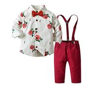 Generisch Vêtements pour bébé garçon, chemise à fleurs, pantalon à bretelles, ensemble de tenues, rouge, 12-18 mois