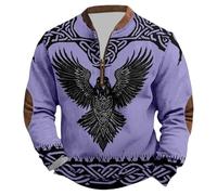 Generisch Vêtements viking pour homme - Pull de travail avec demi-fermeture éclair - Style médiéval vintage - Sans capuche - Pull d'hiver surdimensionné avec imprimé viking, P violet, M