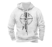 Generisch Viking Sweat à capuche pour homme Viking Moyen-Âge Mythologie nordique Sweat à capuche Guerrier Tatouage Sweat à capuche Viking Marteau de Thor Y2K Streetwear, S6 blanc, L