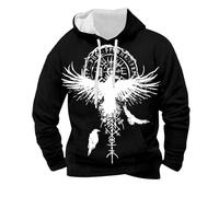 Generisch Viking Sweat à capuche pour homme Viking Moyen-Âge Mythologie nordique Sweat à capuche Guerrier Tatouage Sweat à capuche Viking Marteau de Thor Y2K Streetwear, S7 noir, 5XL