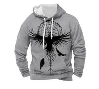 Generisch Viking Sweat à capuche pour homme Viking Moyen-Âge Mythologie nordique Sweat à capuche Guerrier Tatouage Sweat à capuche Viking Marteau de Thor Y2K Streetwear, S6 gris, M