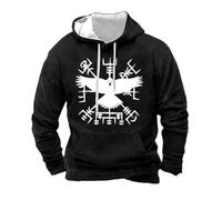 Generisch Viking Sweat à capuche pour homme Viking Moyen-Âge Mythologie nordique Sweat à capuche Guerrier Tatouage Sweat à capuche Viking Marteau de Thor Y2K Streetwear, S3 noir, M