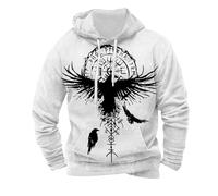 Generisch Viking Sweat à capuche pour homme Viking Moyen-Âge Mythologie nordique Sweat à capuche Guerrier Tatouage Sweat à capuche Viking Marteau de Thor Y2K Streetwear, S7 blanc, 4XL