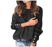 Generisch Villa Pull en tricot pour femme, uni, pull en tricot, décontracté, pull, hauts en tricot pour femme à manches chauve-souris, Noir , XXL
