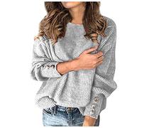 Generisch Villa Pull en tricot pour femme, uni, pull en tricot, décontracté, pull, pull, hauts pull en tricot pour femme manches chauve-souris, gris, L
