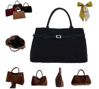 Generisch Vintage Faux Suede Tote Bag for Women,Slouchy Bucket Retro Suede Handbag,Large Capacity Magnetic Top Handle Shoulder Bag (Black)