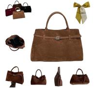 Generisch Vintage Faux Suede Tote Bag for Women,Slouchy Bucket Retro Suede Handbag,Large Capacity Magnetic Top Handle Shoulder Bag (Brown)