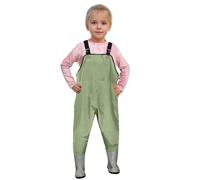 Generisch Waders pour enfants, garçons et filles, cuissardes de pêche avec poche pour tout-petits, imperméables, pantalon de chasse et de pêche avec bottes, vert, 12-13 ans