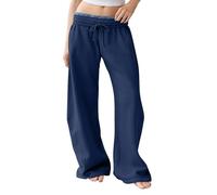Generisch Weite Hose Damen Lang, Sporthose Damen Baumwolle Elastischer Taille Jogginghose Fitness Freizeithose Loose Fit Yogahose Einfarbig Trainingshose Übergrößen Damenhose Laufen Schlupfhose, Bleu