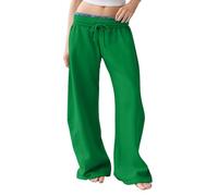 Generisch Weite Hose Damen Lang, Sporthose Damen Baumwolle Elastischer Taille Jogginghose Fitness Freizeithose Loose Fit Yogahose Einfarbig Trainingshose Übergrößen Damenhose Laufen Schlupfhose, Grün