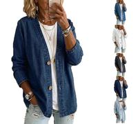Generisch Women's Classic Button Front Denim Jacket - V-Neck, Long Sleeve Roll Up Boyfriend Jean Jacket Shacket, 2026 New Denim Blazer for Women, Breathable Fabric & Relaxed Fit (Dark blue,3TG)