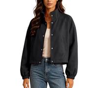 Generisch Women's Solid Color Casual Fashion Jacket With A Short Trench Coat (Black, L)