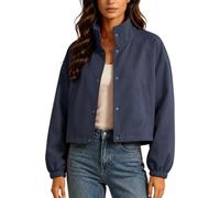 Generisch Women's Solid Color Casual Fashion Jacket With A Short Trench Coat (Navy, XL)