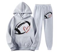 Generisch Y2K Survêtement pour femme Automne Hiver Jogging Rugby Impression Loungewear 2 pièces avec cordon de serrage Sweatshirt et pantalon de jogging Ensemble Gym Sport Mode Maison Costume