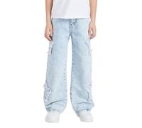 Generisch Y2k Y2k Jean baggy d'hiver épais et chaud avec doublure en polaire, coupe droite, pantalon cargo élastique, pantalon de loisirs, pantalon cargo, jambes larges, pantalon en jean élégant, bleu