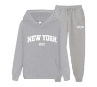 Generisch York Lettre Couples Hoodies Sweatshirt Pantalon Ensemble Unisexe Sportswear pour Hommes Femmes, Gris clair., L