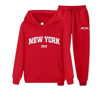 Generisch York Lettre Couples Hoodies Sweatshirt Pantalon Ensemble Unisexe Sportswear pour Hommes Femmes, rouge, XL