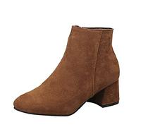 Generisch Zipper Block Women's Side Short Solid Heel Boots Fashion Boots Color Women, marron, 39 EU