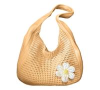 Generisches Blumenhäkchen Umhängetasche lässig Cotton Crochet String Bag Bohemian Summer Beach Bag für Frauen Sommer Beach Bag, kaki, 340.00x290.00x100.00mm