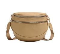 Generisches Fashion Double Zip Fanny Pack avec sangle réglable et amovible en cuir PU Sac à bandoulière pour femmes et filles, kaki, 10.24x4.33x7.87inch