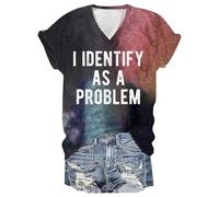 Generisches Ich identifiziere Mich als Problem Chemise humoristique humoristique Ich identifiziere Mich als Problem T-shirt pour femme, Bleu/rose, 3XL