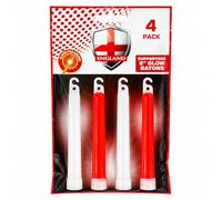 Generise England Glow Sticks Lot de 4 bâtons fluorescents rouges et blancs 15 cm - Accessoires de fête pour fans de football, décorations de coupe du monde 2026, fournitures de jour de match, fête et