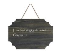 Genesis 1:1" Plaque murale imprimée en bois rustique avec citations positives Inscription « The Beginning God Created » Décoration d'intérieur moderne 15,2 x 25,4 cm