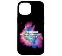 Genesis 1 in The Beginning God Created - Galaxy Nebula Faith Coque pour iPhone 15