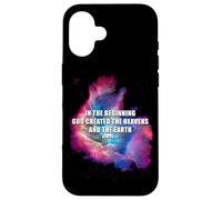 Genesis 1 in The Beginning God Created - Galaxy Nebula Faith Coque pour iPhone 16