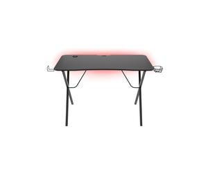 GENESIS Holm 200 RGB Noir : Bureau Gaming Droit 1130x600x750mm, Plateau MDF Noir, Cadre Acier Noir, USB 3.2 Gen 1, Rétroéclairage LED RGB, Charge 55kg