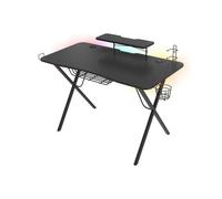 GENESIS Holm 300 RGB Noir - Bureau Gaming 1200x600x750mm MDF Acier Noir, Hub USB 3.2 Gen 1, Chargeur Sans Fil 10W, Rétroéclairage LED RGB