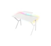GENESIS Holm 320 RGB Blanc - Bureau Gaming 1200x600x750mm MDF, Cadre Métal Blanc, Hub USB 3.2 Gen 1, Chargeur Sans Fil 10W, Rétroéclairage LED