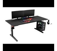 GENESIS NDS-2251 Bureau Gaming 180x75cm MDF 1.8cm Noir, Cadre Acier Noir, Hauteur Ajustable, Rétroéclairage LED Multicolore, Goulottes, Porte-Bouteille
